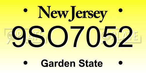 9SO7052 New Jersey License Plate