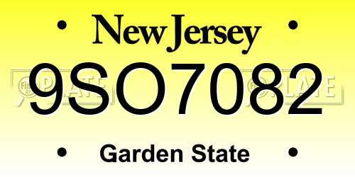 9SO7082 New Jersey License Plate