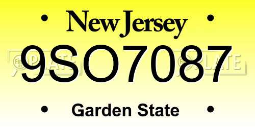 9SO7087 New Jersey License Plate