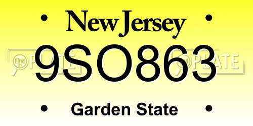 9SO863 New Jersey License Plate