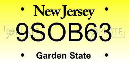 9SOB63 New Jersey License Plate