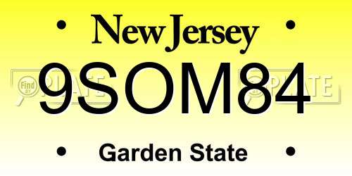 9SOM84 New Jersey License Plate