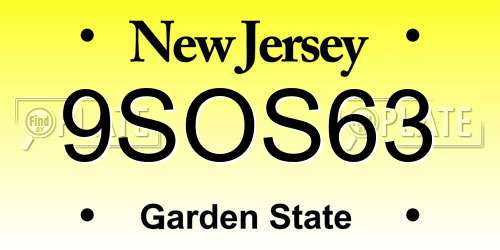 9SOS63 New Jersey License Plate