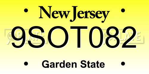 9SOT082 New Jersey License Plate