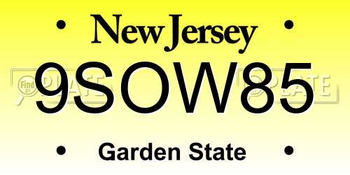 9SOW85 New Jersey License Plate