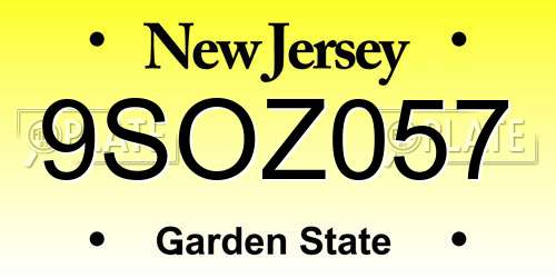 9SOZ057 New Jersey License Plate