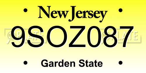 9SOZ087 New Jersey License Plate