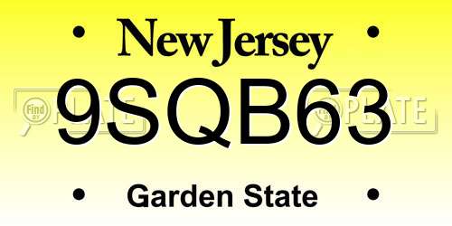9SQB63 New Jersey License Plate