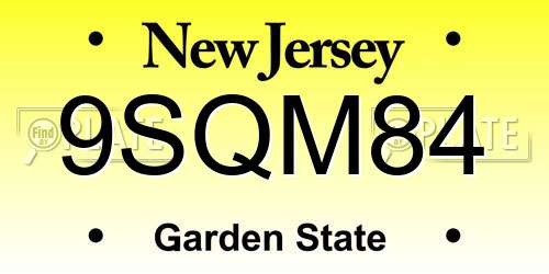 9SQM84 New Jersey License Plate