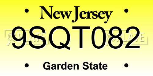 9SQT082 New Jersey License Plate