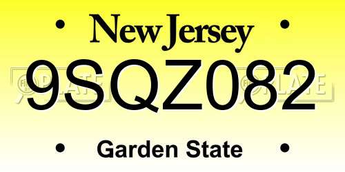 9SQZ082 New Jersey License Plate