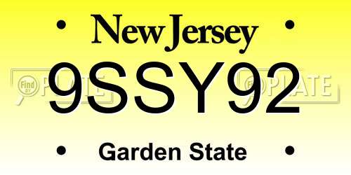 9SSY92 New Jersey License Plate