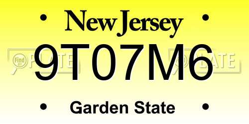 9T07M6 New Jersey License Plate