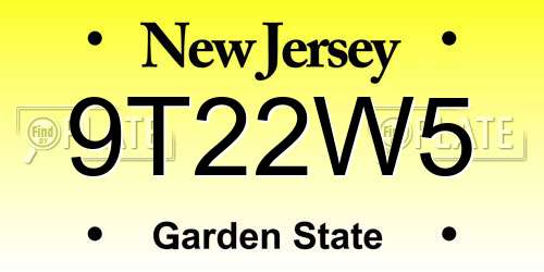 9T22W5 New Jersey License Plate