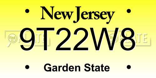 9T22W8 New Jersey License Plate