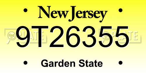 9T26355 New Jersey License Plate