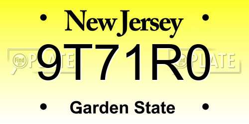 9T71R0 New Jersey License Plate