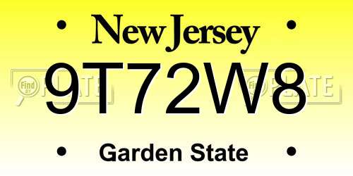 9T72W8 New Jersey License Plate