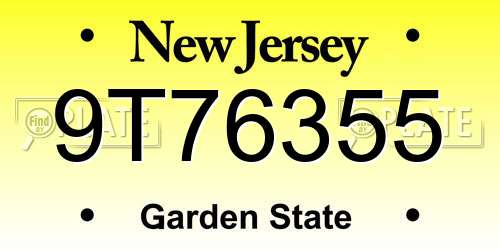 9T76355 New Jersey License Plate