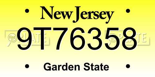 9T76358 New Jersey License Plate
