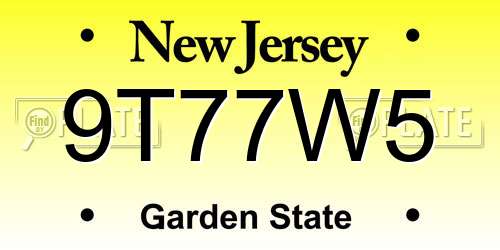 9T77W5 New Jersey License Plate