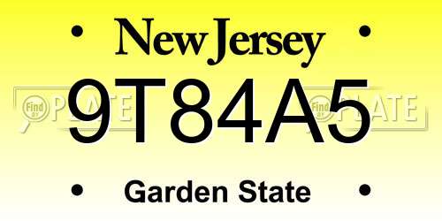 9T84A5 New Jersey License Plate