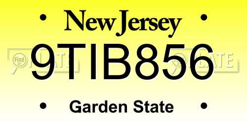 9TIB856 New Jersey License Plate