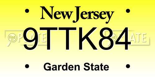9TTK84 New Jersey License Plate