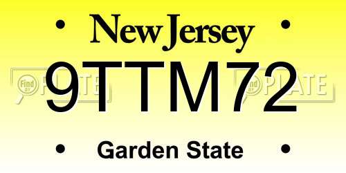9TTM72 New Jersey License Plate