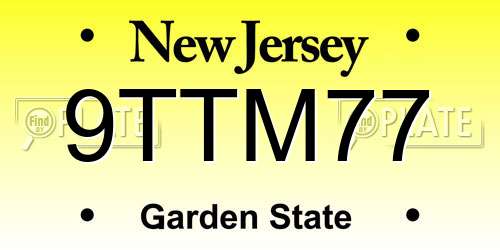 9TTM77 New Jersey License Plate