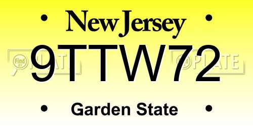 9TTW72 New Jersey License Plate