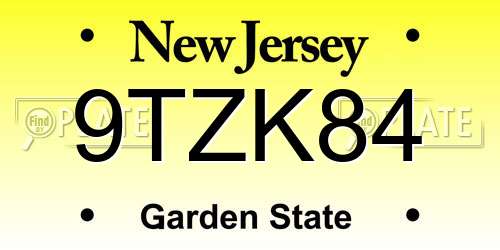 9TZK84 New Jersey License Plate