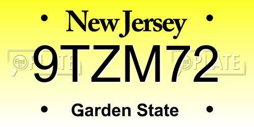 9TZM72 New Jersey License Plate