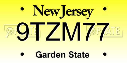 9TZM77 New Jersey License Plate
