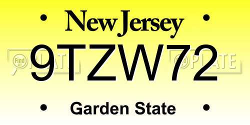 9TZW72 New Jersey License Plate