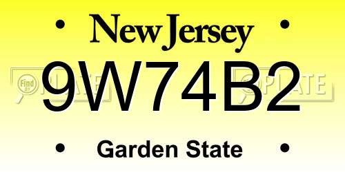 9W74B2 New Jersey License Plate