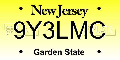 9Y3LMC New Jersey License Plate