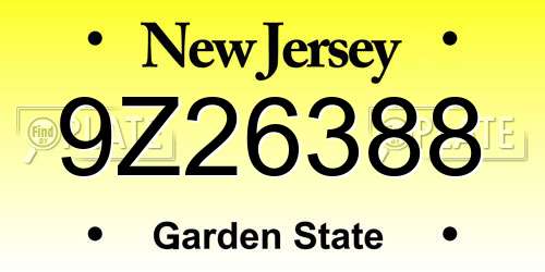 9Z26388 New Jersey License Plate