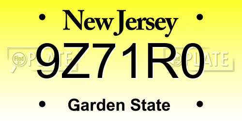 9Z71R0 New Jersey License Plate