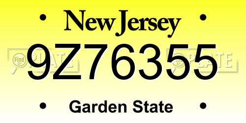 9Z76355 New Jersey License Plate