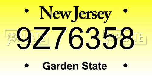9Z76358 New Jersey License Plate