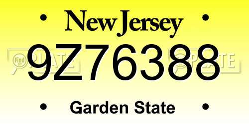 9Z76388 New Jersey License Plate