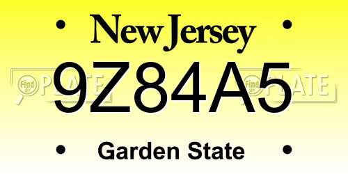 9Z84A5 New Jersey License Plate