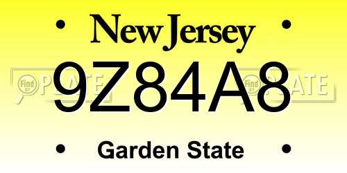9Z84A8 New Jersey License Plate