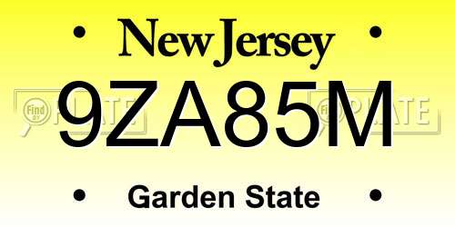 9ZA85M New Jersey License Plate