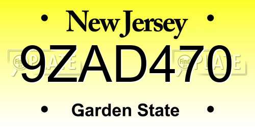 9ZAD470 New Jersey License Plate