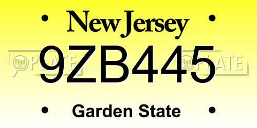 9ZB445 New Jersey License Plate