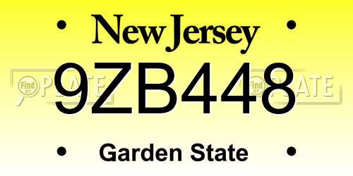 9ZB448 New Jersey License Plate