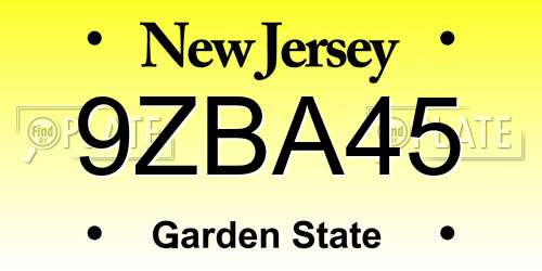 9ZBA45 New Jersey License Plate