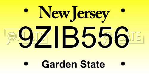 9ZIB556 New Jersey License Plate